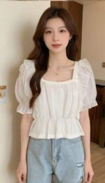 1000PCS Summer Brand Original Knit Tops - Lace Patchwork, French Square Neck, Puff Sleeves, One Size, Tagged & Individual Packaging, Bulk Stock Lot Wholesale - Image 4