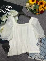 1000PCS Summer Brand Original Knit Tops - Lace Patchwork, French Square Neck, Puff Sleeves, One Size, Tagged & Individual Packaging, Bulk Stock Lot Wholesale - Image 3