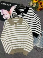 Bulk Wholesale Stock Lot: 110 Pcs Korean Style Spring Striped Lapel Loose Long-Sleeve Knit Tops - 8.4 CNY/Piece - Image 9
