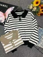 Bulk Wholesale Stock Lot: 110 Pcs Korean Style Spring Striped Lapel Loose Long-Sleeve Knit Tops - 8.4 CNY/Piece - Image 8