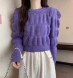 Bulk Wholesale Spring Soft Sweaters: 120pcs Puff Sleeve Crew Neck High Waist Regular Shoulder Style - Chinese Clothing Stock Lot CNY6.4/PC - Image 5