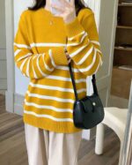 Stock Lot: 120pcs Spring Loose Fit Color Block Stripe Crew Neck Pullover Sweaters - Full Take @6.4 CNY/Piece, Soft Stretch Fabric, Individually Packed - Image 4