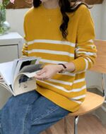 Stock Lot: 120pcs Spring Loose Fit Color Block Stripe Crew Neck Pullover Sweaters - Full Take @6.4 CNY/Piece, Soft Stretch Fabric, Individually Packed - Image 3