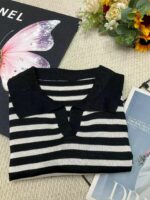 Full Stock Lot: 140 Pcs Korean Style Color-Block Striped Polo Collar Long Sleeve Knit Tops - Soft & Stretchy, One Size, Individually Packed, 7.4 CNY/Piece - Image 7