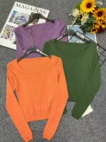 203pcs Spring Plain Minimalist Stretch Slim-Fit Long Sleeve Knit Tops | Chinese Clothing Stock Lot Wholesale at 5.4 CNY Each - Image 8