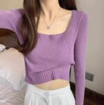 203pcs Spring Plain Minimalist Stretch Slim-Fit Long Sleeve Knit Tops | Chinese Clothing Stock Lot Wholesale at 5.4 CNY Each - Image 7