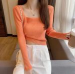 203pcs Spring Plain Minimalist Stretch Slim-Fit Long Sleeve Knit Tops | Chinese Clothing Stock Lot Wholesale at 5.4 CNY Each - Image 5