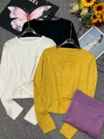 Chinese Clothing Stock Lot: Korean Style Spring Plain Irregular Hem Crew Neck Long Sleeve Knit Tops - 282 Pcs, Multi-Color, Bulk Wholesale - Image 9