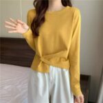 Chinese Clothing Stock Lot: Korean Style Spring Plain Irregular Hem Crew Neck Long Sleeve Knit Tops - 282 Pcs, Multi-Color, Bulk Wholesale - Image 7