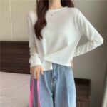 Chinese Clothing Stock Lot: Korean Style Spring Plain Irregular Hem Crew Neck Long Sleeve Knit Tops - 282 Pcs, Multi-Color, Bulk Wholesale - Image 6