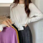 Chinese Clothing Stock Lot: Korean Style Spring Plain Irregular Hem Crew Neck Long Sleeve Knit Tops - 282 Pcs, Multi-Color, Bulk Wholesale - Image 4