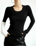 260pcs Fall & Winter Color-Block Ribbed Stretch Slim-Fit Long Sleeve Knit Sweaters | Stock Lot Full Take at CNY6.4/Piece, Individually Packed - Image 6