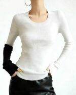 260pcs Fall & Winter Color-Block Ribbed Stretch Slim-Fit Long Sleeve Knit Sweaters | Stock Lot Full Take at CNY6.4/Piece, Individually Packed - Image 2
