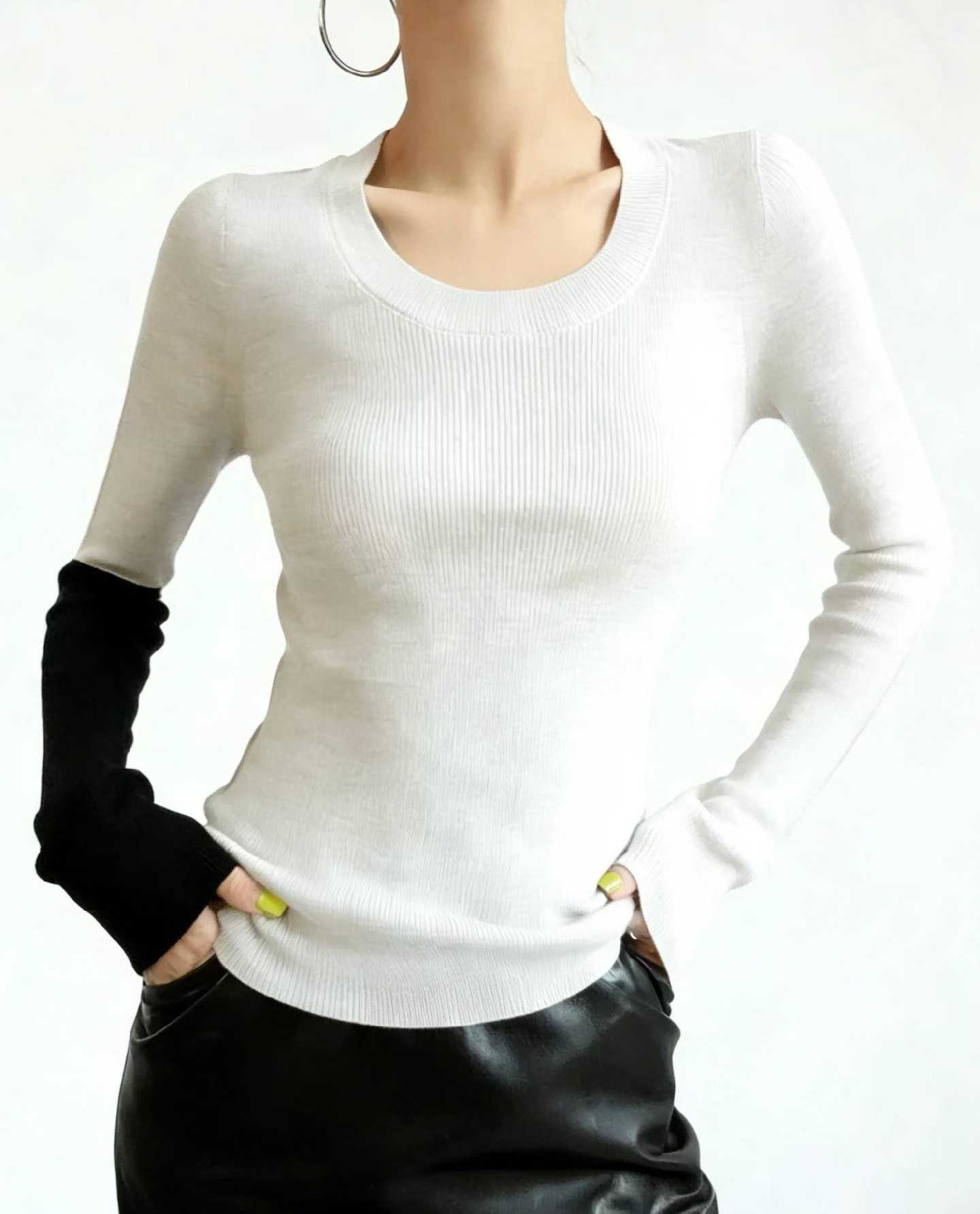 260pcs Fall & Winter Color-Block Ribbed Stretch Slim-Fit Long Sleeve Knit Sweaters | Stock Lot Full Take at CNY6.4/Piece, Individually Packed - Image 2