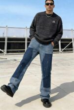 Spring New American Retro Color Block Patchwork Straight-Leg Denim Pants - 155 Pcs, Bulk Stock Lot Wholesale, All Clearance at 10.4 CNY Each - Image 7