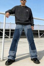 Spring New American Retro Color Block Patchwork Straight-Leg Denim Pants - 155 Pcs, Bulk Stock Lot Wholesale, All Clearance at 10.4 CNY Each - Image 6