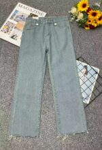 Spring & Summer New Light Blue Raw Hem Straight Wide-Leg Cropped Jeans, S-XL Sizes, ~260pcs, Individually Packed with Waist Card, Bulk Stock Clearance @9.3 CNY/Piece | Wholesale Export - Image 8