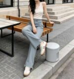 Spring & Summer New Light Blue Raw Hem Straight Wide-Leg Cropped Jeans, S-XL Sizes, ~260pcs, Individually Packed with Waist Card, Bulk Stock Clearance @9.3 CNY/Piece | Wholesale Export - Image 5