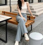 Spring & Summer New Light Blue Raw Hem Straight Wide-Leg Cropped Jeans, S-XL Sizes, ~260pcs, Individually Packed with Waist Card, Bulk Stock Clearance @9.3 CNY/Piece | Wholesale Export - Image 4