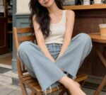 Spring & Summer New Light Blue Raw Hem Straight Wide-Leg Cropped Jeans, S-XL Sizes, ~260pcs, Individually Packed with Waist Card, Bulk Stock Clearance @9.3 CNY/Piece | Wholesale Export - Image 3