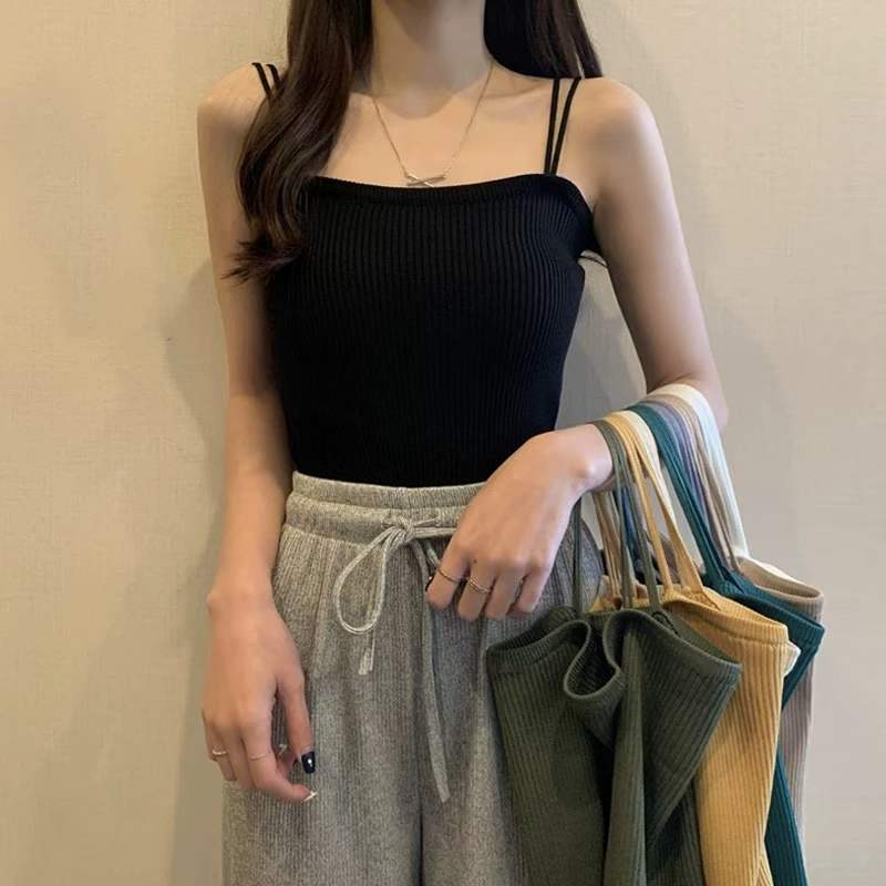 295PCS Summer Plain Stretch Slim-Fit Knitted Halter Tank Tops - Bulk Stock Clothing Wholesale, CNY5.4/PC Full Take - Image 2