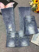 Spring & Summer Branded American Style Loose Stretch Washed Cotton Ripped Micro Flare Jeans - Stock Lot, S-2XL, ~140 Pcs, Bulk Wholesale CNY14.3/PC - Image 9
