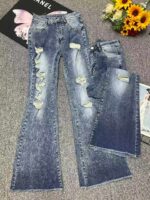 Spring & Summer Branded American Style Loose Stretch Washed Cotton Ripped Micro Flare Jeans - Stock Lot, S-2XL, ~140 Pcs, Bulk Wholesale CNY14.3/PC - Image 7