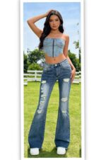 Spring & Summer Branded American Style Loose Stretch Washed Cotton Ripped Micro Flare Jeans - Stock Lot, S-2XL, ~140 Pcs, Bulk Wholesale CNY14.3/PC - Image 5