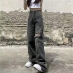 Spring/Summer Vintage Washed Cotton Distressed Straight Wide-Leg Jeans - XS to 2XL, 1072 Pieces, Full Clearance 8.3 CNY/Pc, Independent Packaging with Waist Tag - Image 6