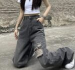 Spring/Summer Vintage Washed Cotton Distressed Straight Wide-Leg Jeans - XS to 2XL, 1072 Pieces, Full Clearance 8.3 CNY/Pc, Independent Packaging with Waist Tag - Image 4