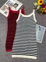 380PCS Summer Korean Style Color-Block Stripe Ice Silk Knitted Camisole Dresses | Bulk Stock Lot | One Size, Soft Stretch Fabric | 6.4 CNY/Piece - Image 9