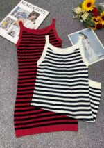 380PCS Summer Korean Style Color-Block Stripe Ice Silk Knitted Camisole Dresses | Bulk Stock Lot | One Size, Soft Stretch Fabric | 6.4 CNY/Piece - Image 8