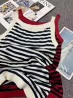 380PCS Summer Korean Style Color-Block Stripe Ice Silk Knitted Camisole Dresses | Bulk Stock Lot | One Size, Soft Stretch Fabric | 6.4 CNY/Piece - Image 2