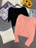 Autumn & Winter Viral Square Neck Ruffled Split Hem Knit Pullover Sweaters - 1110pcs Chinese Clothing Stock Lot, Bulk Wholesale, CNY5.4/pc - Image 9