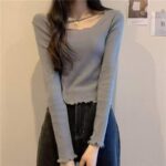 Autumn & Winter Viral Square Neck Ruffled Split Hem Knit Pullover Sweaters - 1110pcs Chinese Clothing Stock Lot, Bulk Wholesale, CNY5.4/pc - Image 6