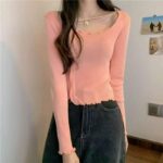 Autumn & Winter Viral Square Neck Ruffled Split Hem Knit Pullover Sweaters - 1110pcs Chinese Clothing Stock Lot, Bulk Wholesale, CNY5.4/pc - Image 5