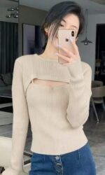 Bulk Spring Sexy Knit Sweater 2-Piece Sets - Soft Stretchy Fabric, One Size, Individual Packaging, ~360 Units, 7.4 CNY/Set | Stock Lot Wholesale Export - Image 6