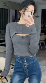 Bulk Spring Sexy Knit Sweater 2-Piece Sets - Soft Stretchy Fabric, One Size, Individual Packaging, ~360 Units, 7.4 CNY/Set | Stock Lot Wholesale Export - Image 4