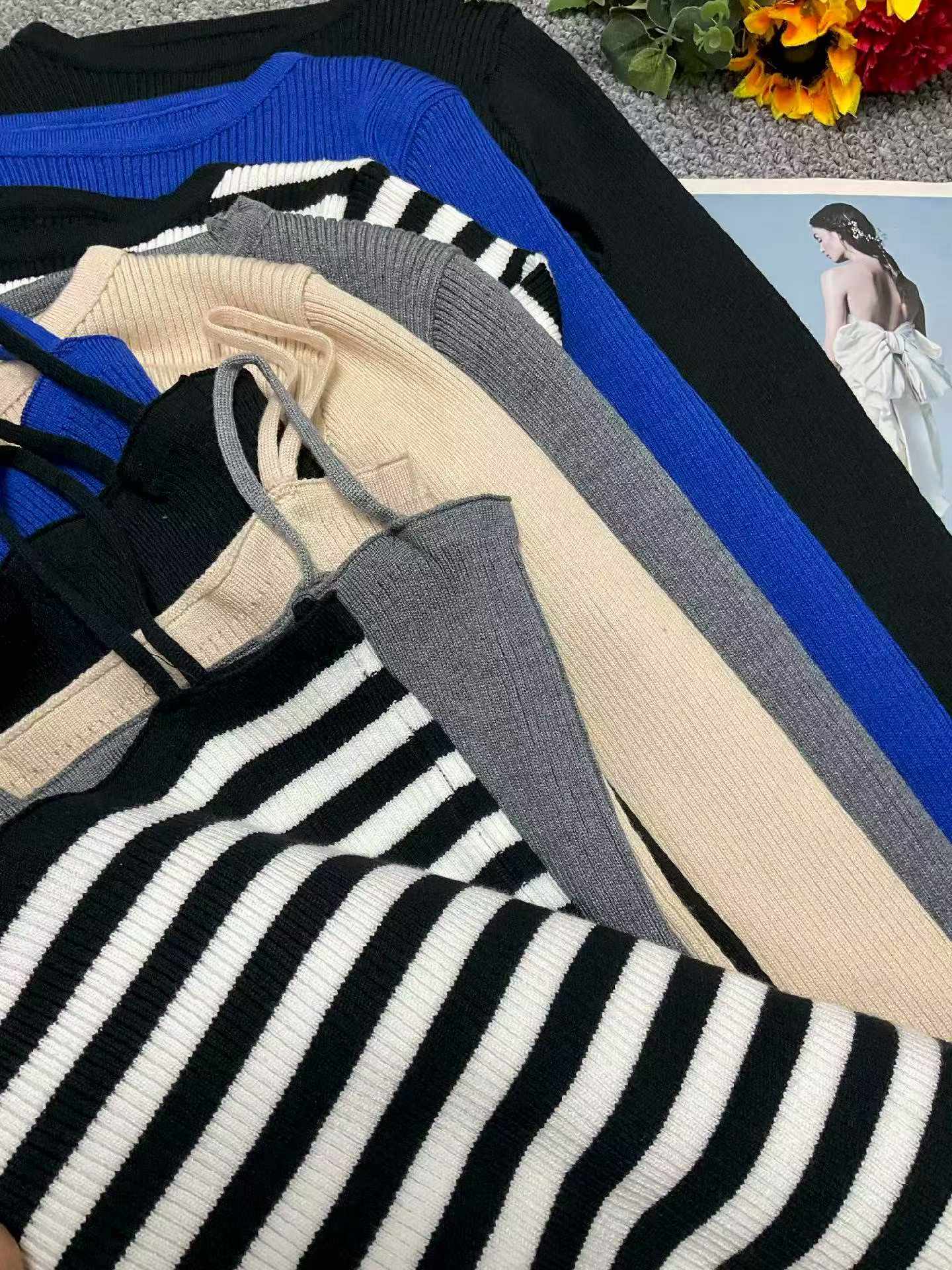 Bulk Spring Sexy Knit Sweater 2-Piece Sets - Soft Stretchy Fabric, One Size, Individual Packaging, ~360 Units, 7.4 CNY/Set | Stock Lot Wholesale Export - Image 2