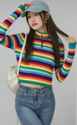 Spring & Autumn High-Stretch Striped Half-Zip Knit Pullover Sweaters, One Size, Individually Packed - 620pcs Bulk Stock Lot, 4.4 CNY Each (Wholesale Export) - Image 6