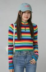 Spring & Autumn High-Stretch Striped Half-Zip Knit Pullover Sweaters, One Size, Individually Packed - 620pcs Bulk Stock Lot, 4.4 CNY Each (Wholesale Export) - Image 4