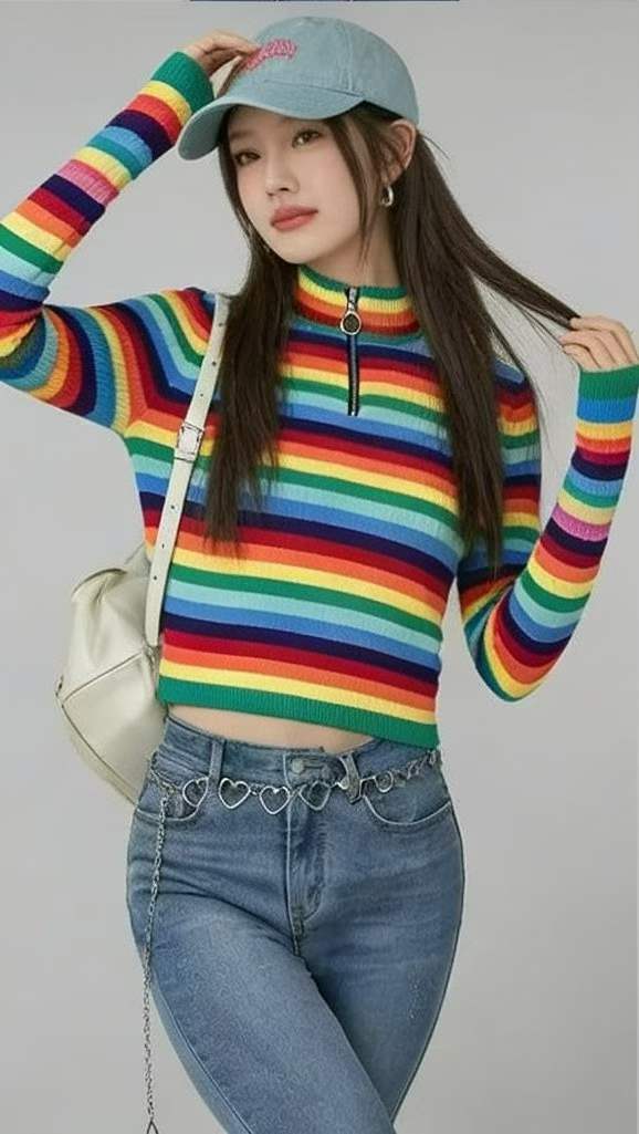 Spring & Autumn High-Stretch Striped Half-Zip Knit Pullover Sweaters, One Size, Individually Packed - 620pcs Bulk Stock Lot, 4.4 CNY Each (Wholesale Export) - Image 2