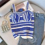 150 Pcs Brand Original Contrast Striped Knit Camisoles, Summer Vintage Niche Design, Soft Stretch Fabric, Tagged & Individually Packed, Full Stock Lot @ 5.4 CNY Each (Wholesale Export) - Image 9
