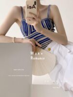 150 Pcs Brand Original Contrast Striped Knit Camisoles, Summer Vintage Niche Design, Soft Stretch Fabric, Tagged & Individually Packed, Full Stock Lot @ 5.4 CNY Each (Wholesale Export) - Image 4