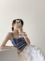 150 Pcs Brand Original Contrast Striped Knit Camisoles, Summer Vintage Niche Design, Soft Stretch Fabric, Tagged & Individually Packed, Full Stock Lot @ 5.4 CNY Each (Wholesale Export) - Image 3