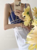 150 Pcs Brand Original Contrast Striped Knit Camisoles, Summer Vintage Niche Design, Soft Stretch Fabric, Tagged & Individually Packed, Full Stock Lot @ 5.4 CNY Each (Wholesale Export) - Image 2