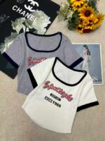 Summer American Vintage Color Block Letter Print Square Neck Knit T-Shirts - 252 Pcs Stock Lot | Wholesale Export | CNY 6.4/Piece - Image 9