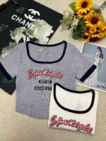 Summer American Vintage Color Block Letter Print Square Neck Knit T-Shirts - 252 Pcs Stock Lot | Wholesale Export | CNY 6.4/Piece - Image 8
