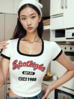 Summer American Vintage Color Block Letter Print Square Neck Knit T-Shirts - 252 Pcs Stock Lot | Wholesale Export | CNY 6.4/Piece - Image 7