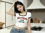 Summer American Vintage Color Block Letter Print Square Neck Knit T-Shirts - 252 Pcs Stock Lot | Wholesale Export | CNY 6.4/Piece - Image 4